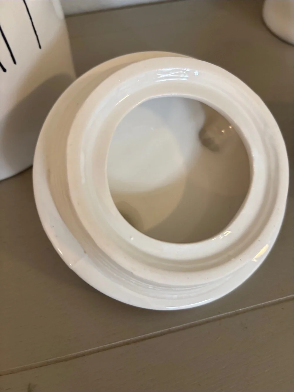 White Ceramic Sugar Canister Jar with Lid Maybe Rae Dunn?